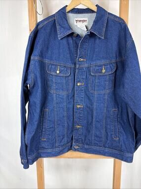 Vintage 90's Wrangler Blue Button Up Denim Jean Jacket #1252 Size XXL